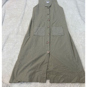 Dogwood Lane Cotton Sleeveless Green Plaid Decorative Buttons Maxi Dress Size S‎